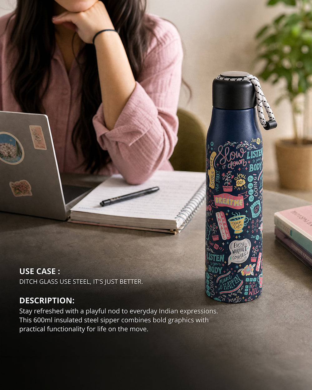 Things Indians Say Insulated Steel Sipper - 600 ml  | Forest Folklore