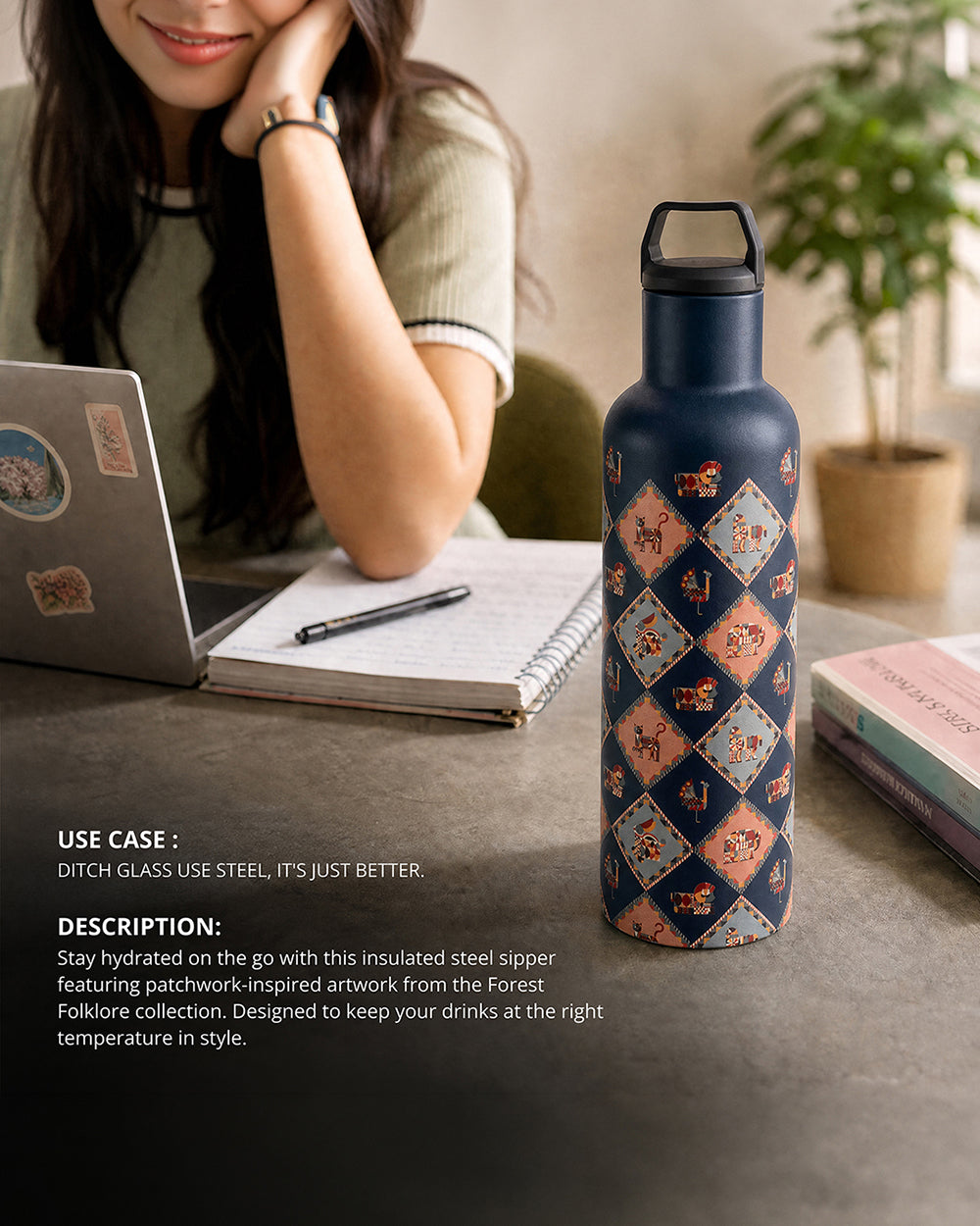 Jungle Jigsaw Insulated Steel Sipper - 900 ml | Forest Folklore