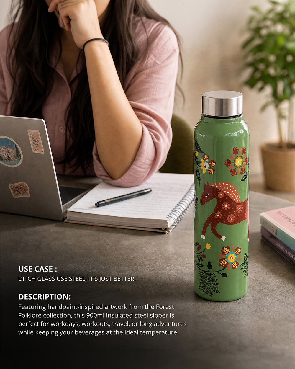 The Knight Steel Sipper - 900 ml, Handpainted | Forest Folklore