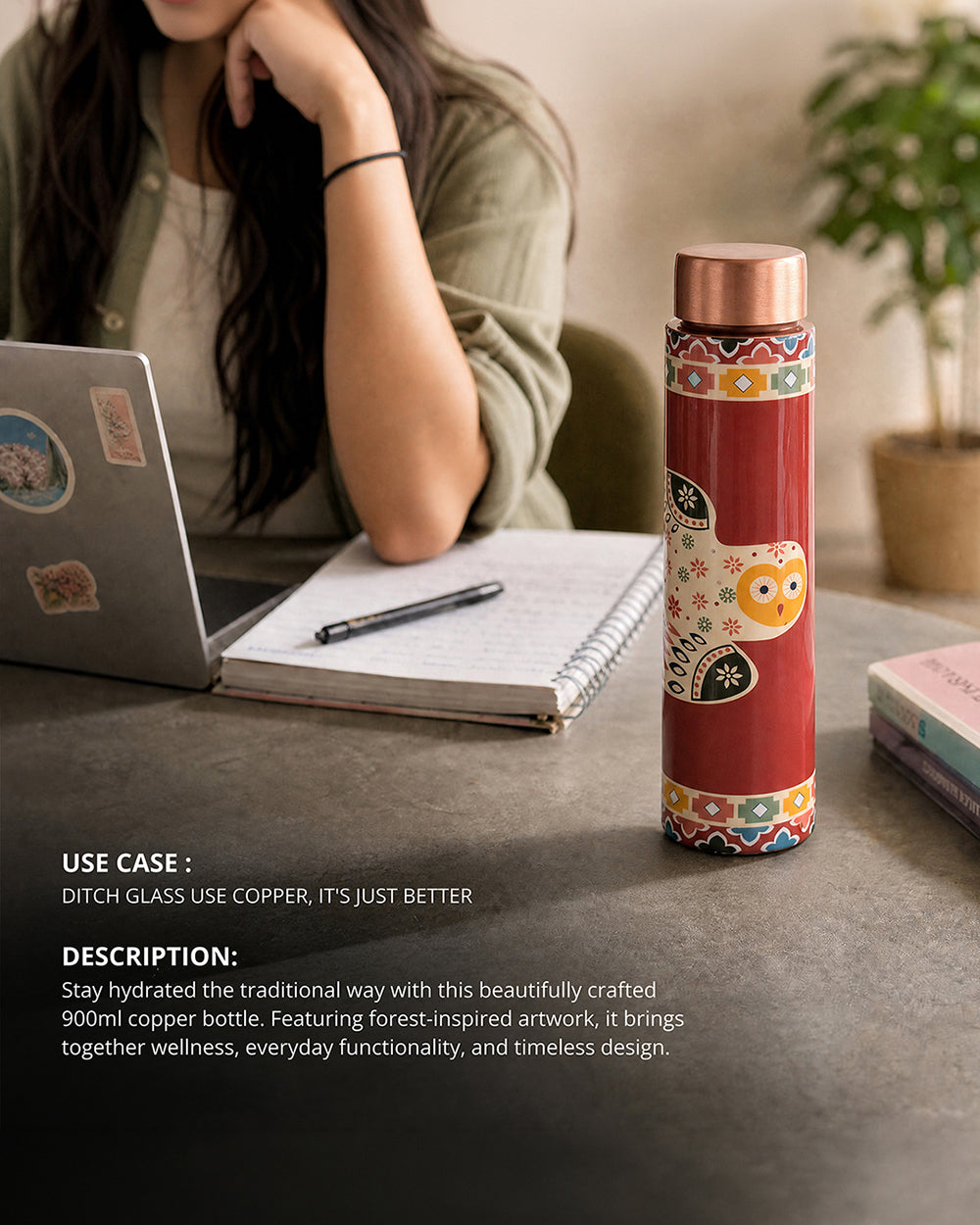 Wise Owl Copper Bottle - 900 ml | Forest Folklore
