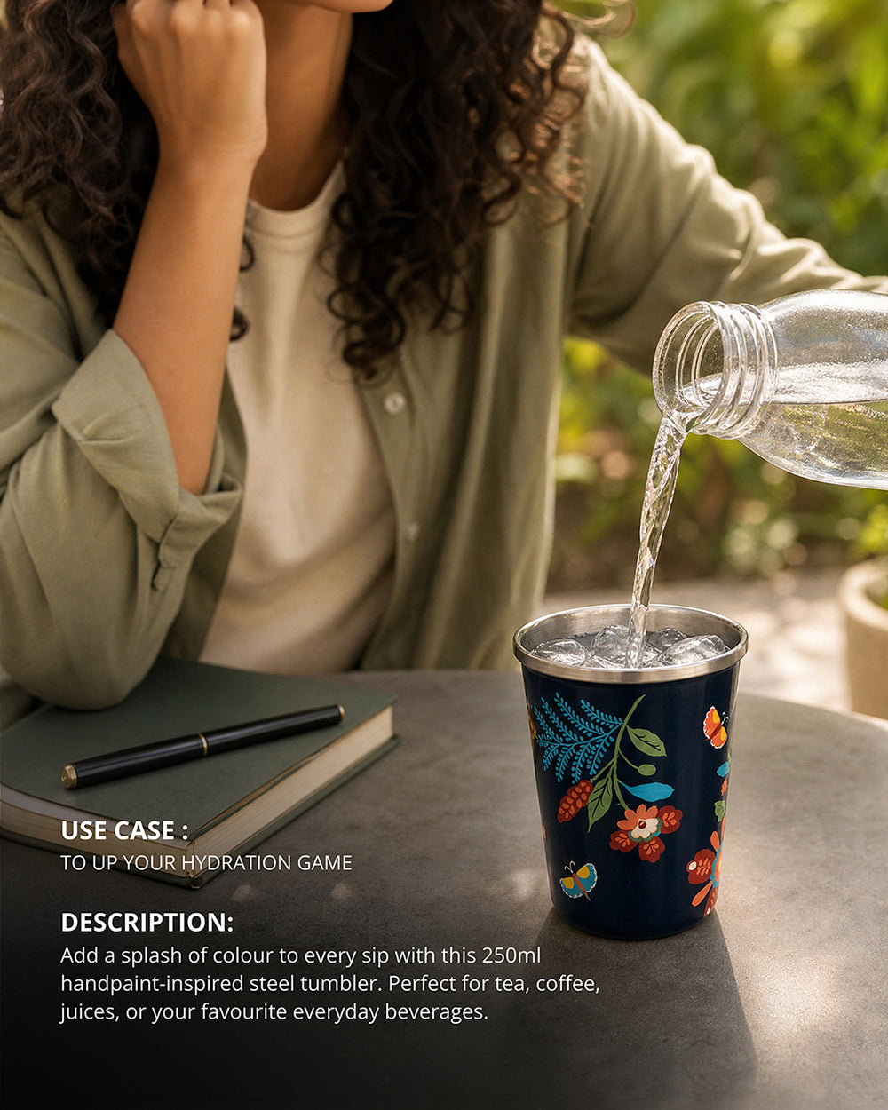 Bloom Steel Tumbler - 250 ml, Handpainted | Forest Folklore