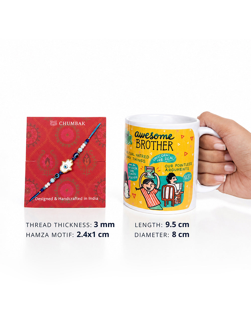 Hamsa Rakhi & Brew mug set of 2 - Threads of Joy