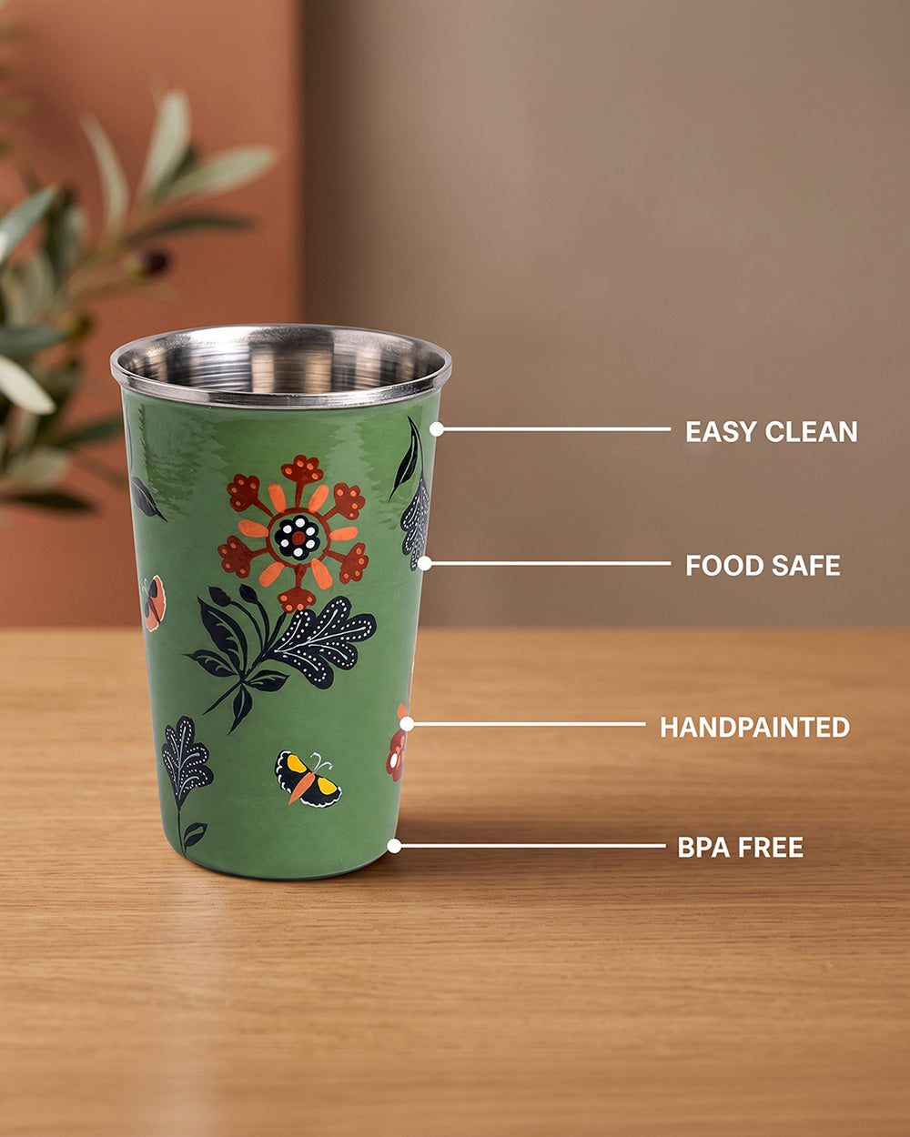 Bloom Steel Tumbler - 350 ml, Handpainted | Forest Folklore