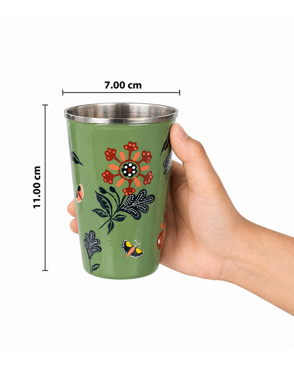 Bloom Steel Tumbler - 350 ml, Handpainted | Forest Folklore