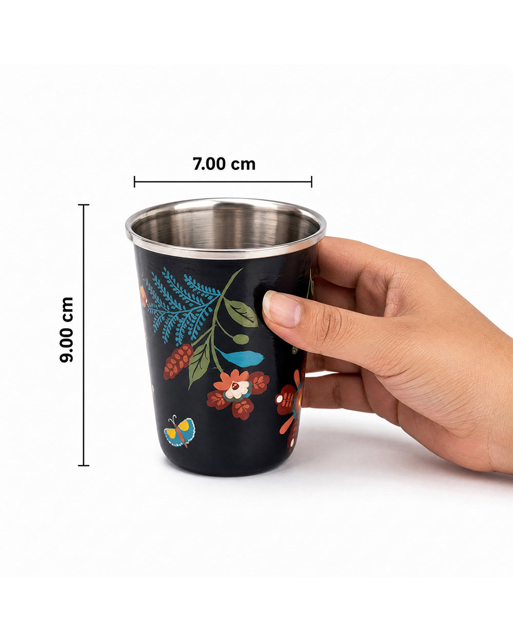 Bloom Steel Tumbler - 250 ml, Handpainted | Forest Folklore