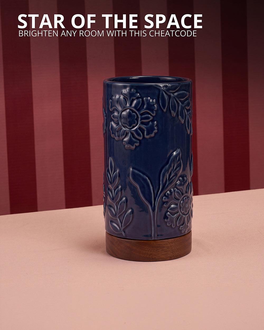 Midnight  Bloom Vase with Wooden Base | Forest Folklore