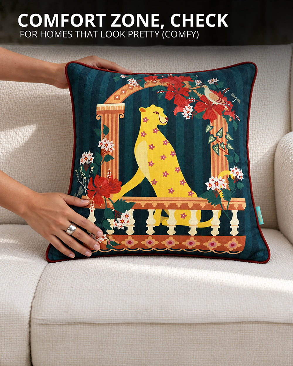 Jharoka Scenes Cushion Cover | Haveli Socials