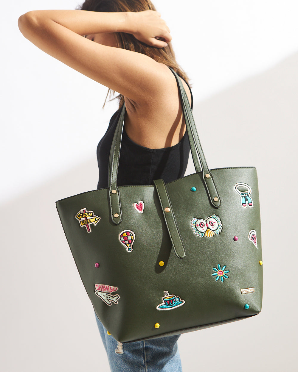 Embroidered Tote | Travel Patches - Tan