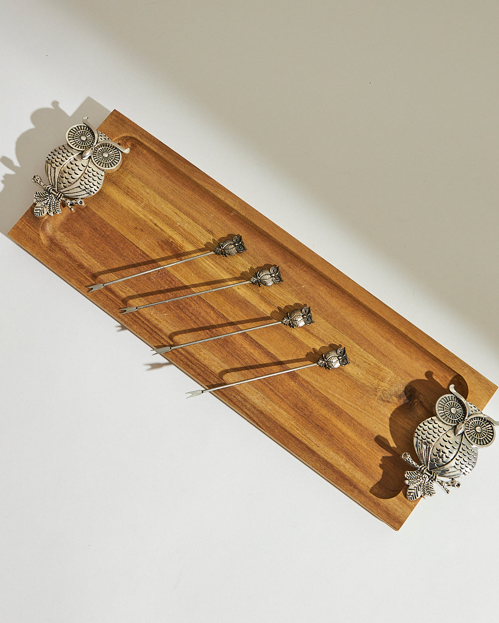 Wooden Rectangular Platter & Skewer Set - Owl