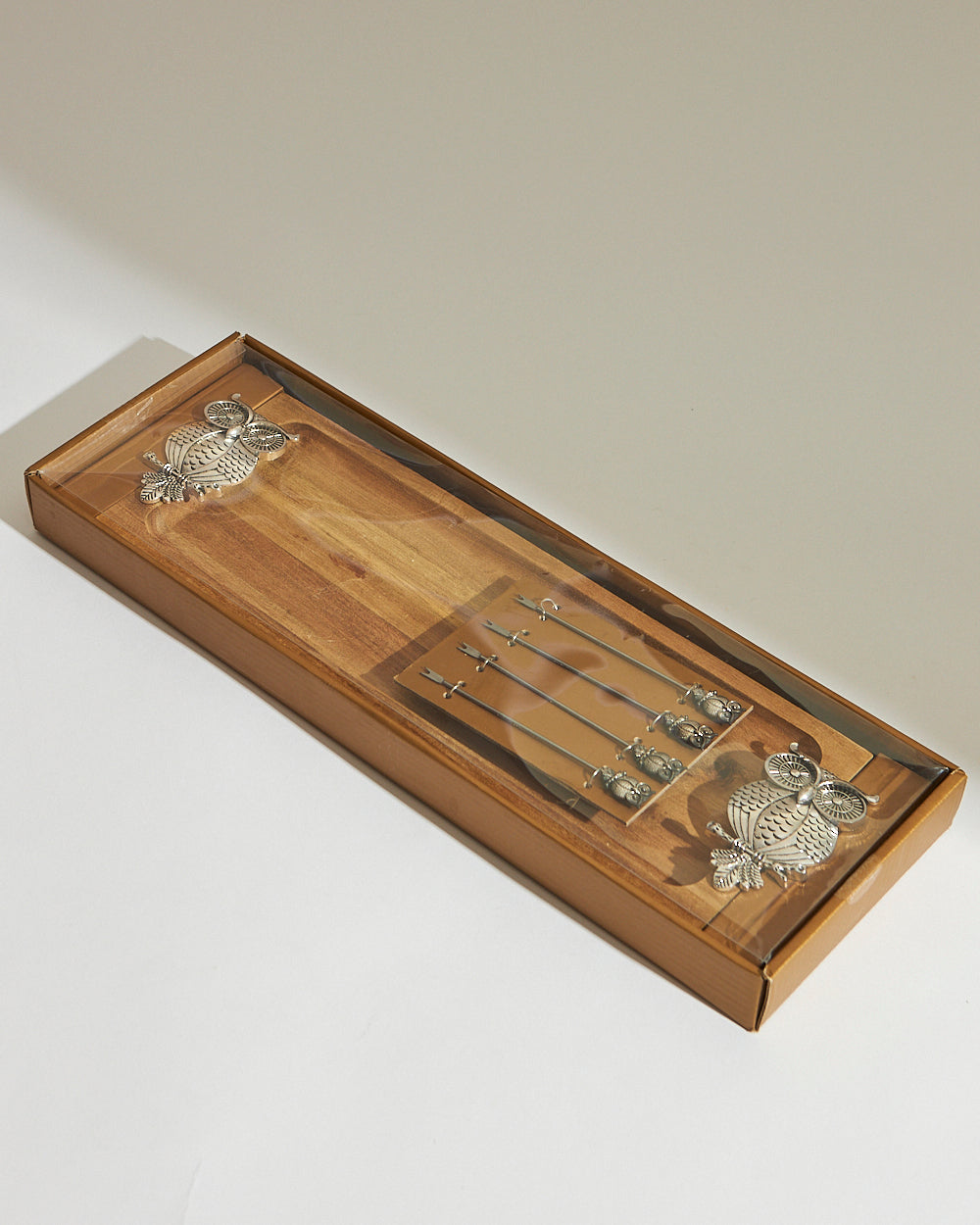 Wooden Rectangular Platter & Skewer Set - Owl