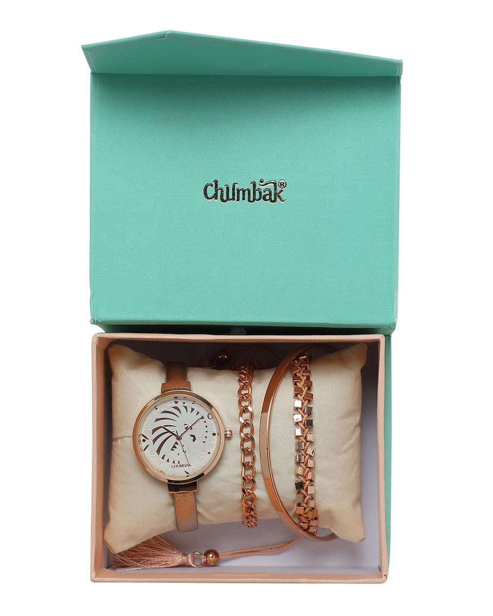 Chumbak Classic Watch & Bracelet Set White