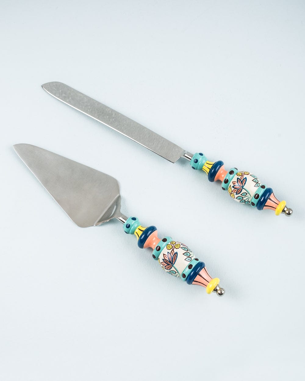 Chumbak Folk Floral Cake Server Set- Blue