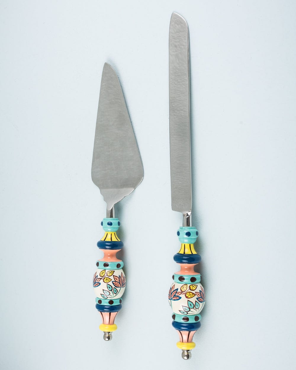 Chumbak Folk Floral Cake Server Set- Blue