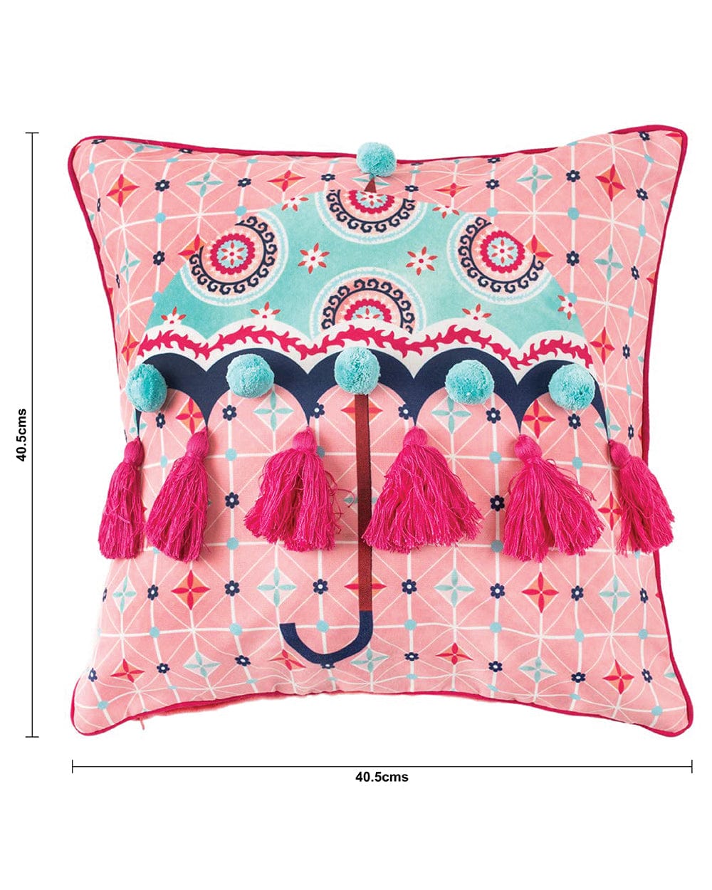 Chumbak Folk Umbrella Tasseled Cushion Cover