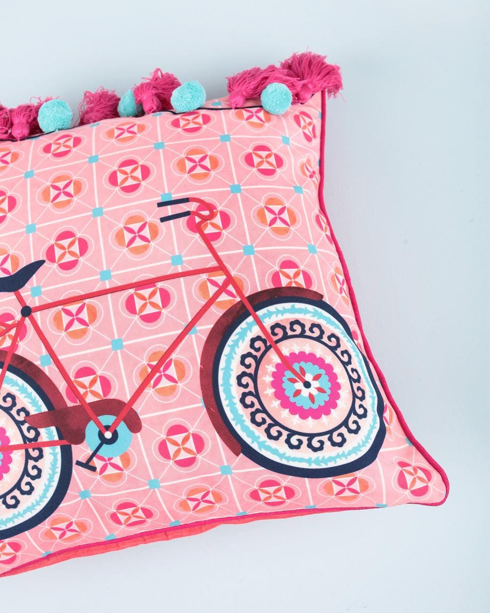 Chumbak Boho Cycle Pom ' Pom Cushion Cover