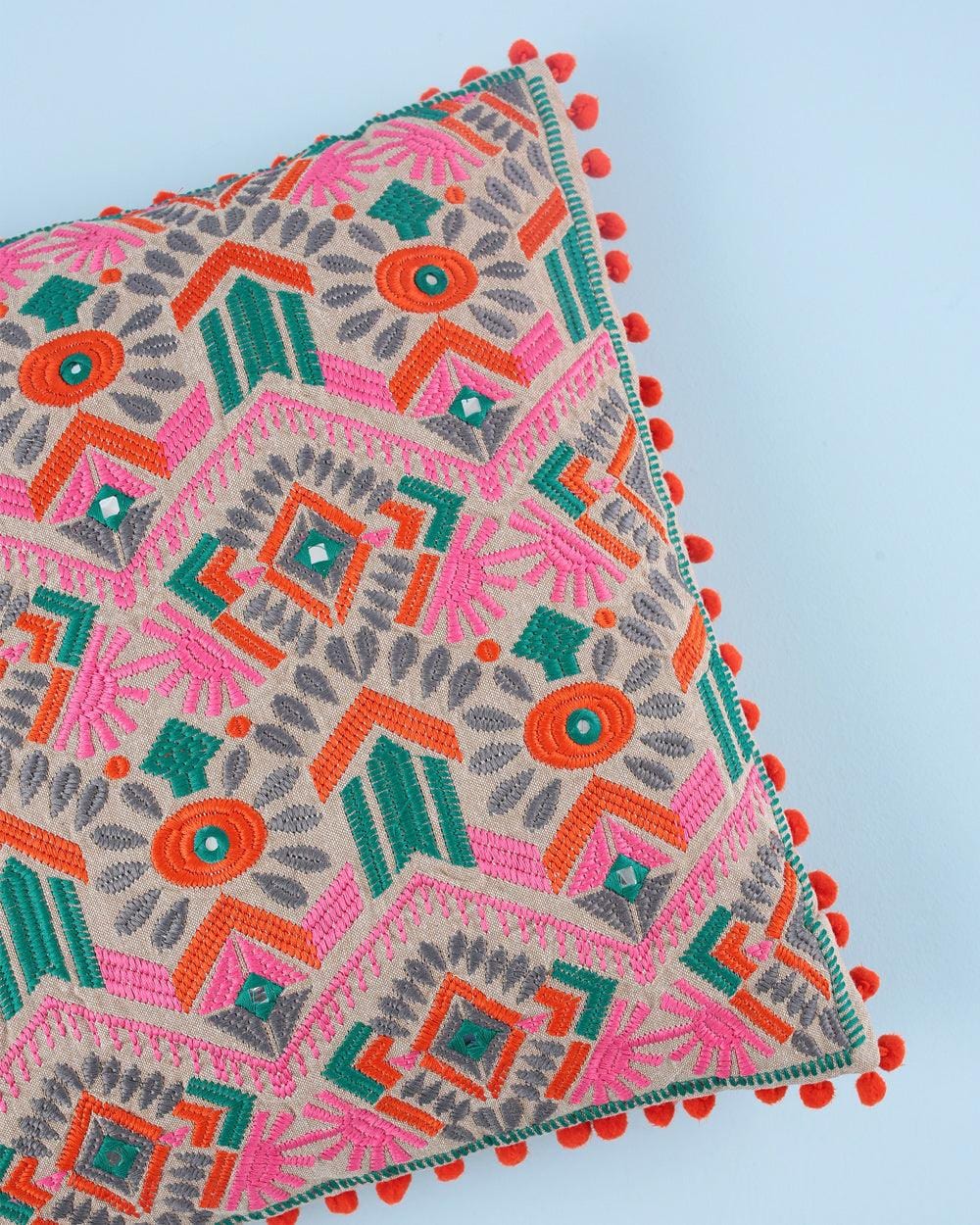 Chumbak Boho Embroidered Pastel Cushion Cover