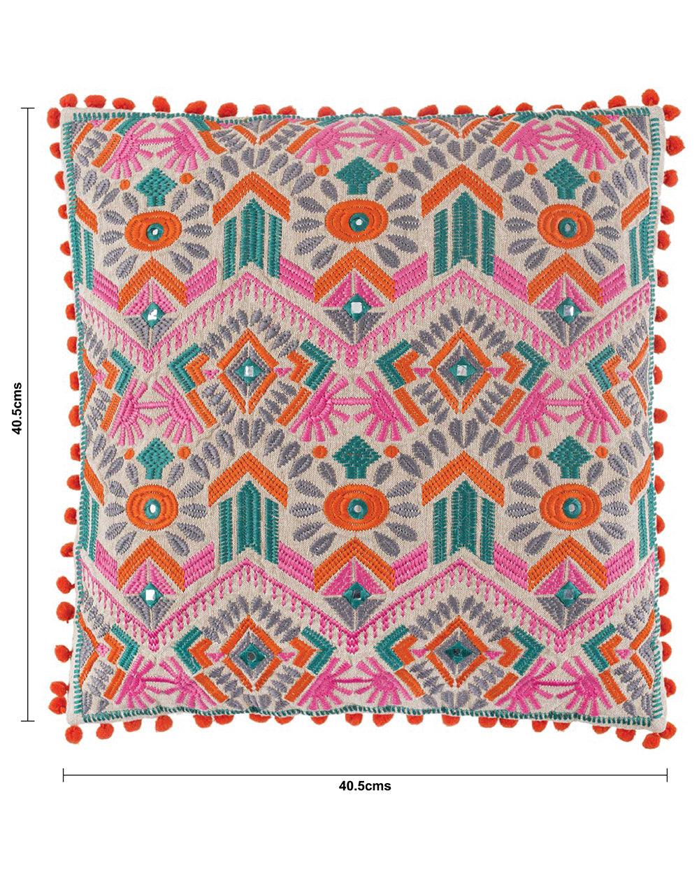 Chumbak Boho Embroidered Pastel Cushion Cover