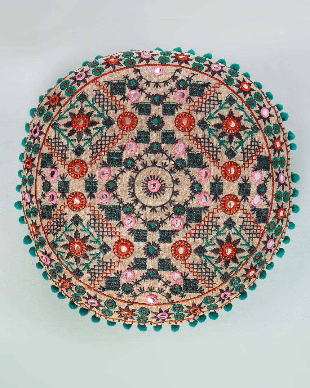 Chumbak Kathi Embroidered Round Cushion Cover