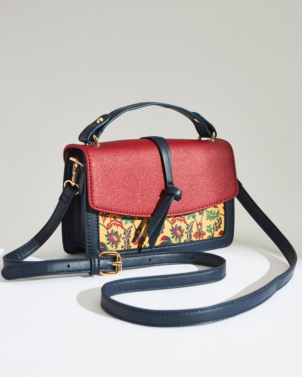 Vibrant Flowers Satchel Bag - Red