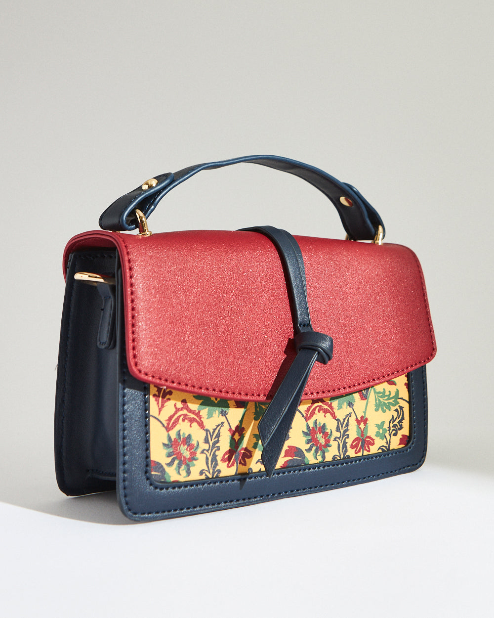 Vibrant Flowers Satchel Bag - Red