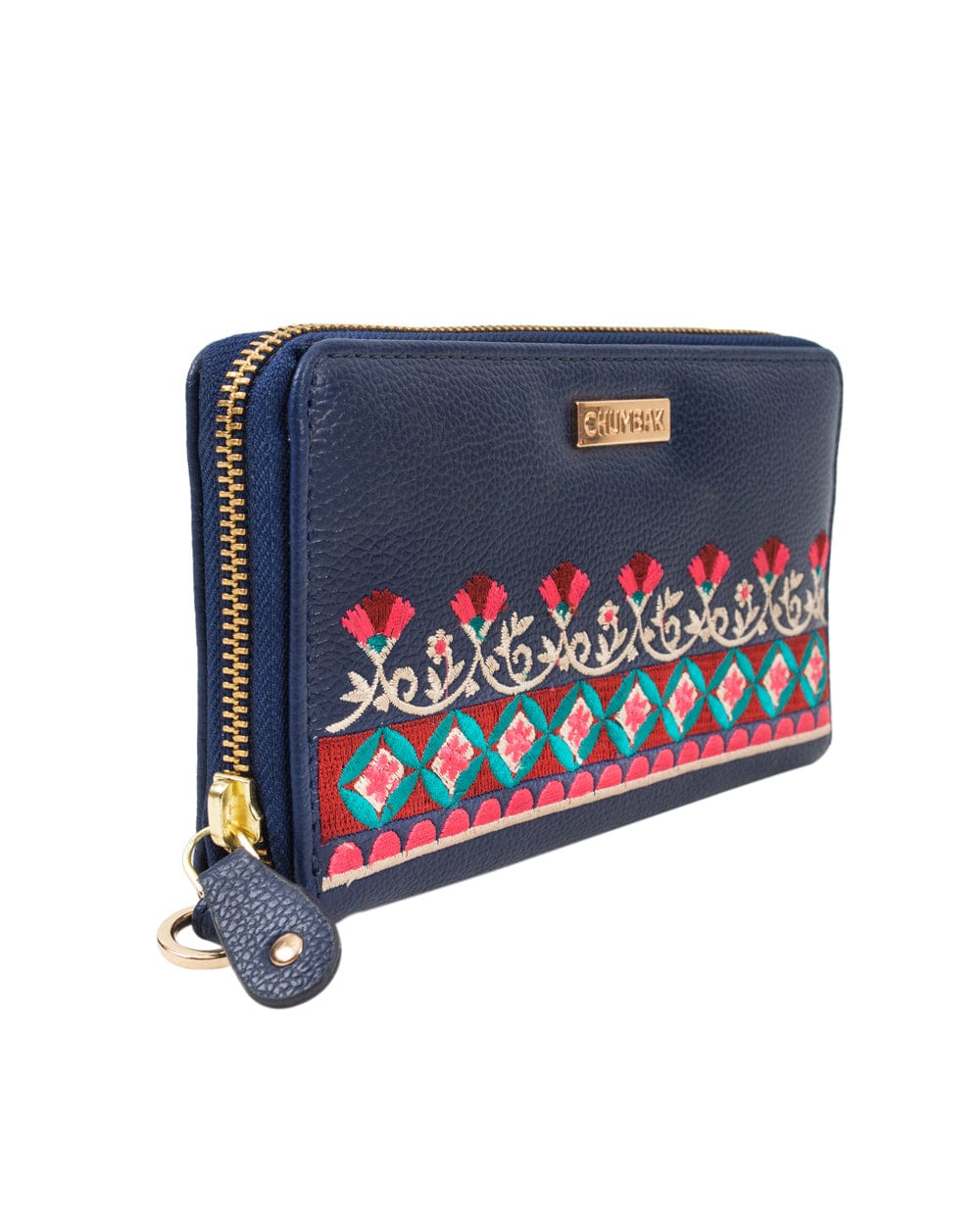 Chumbak Floral Bunch Embroidered Navy Long Wallet