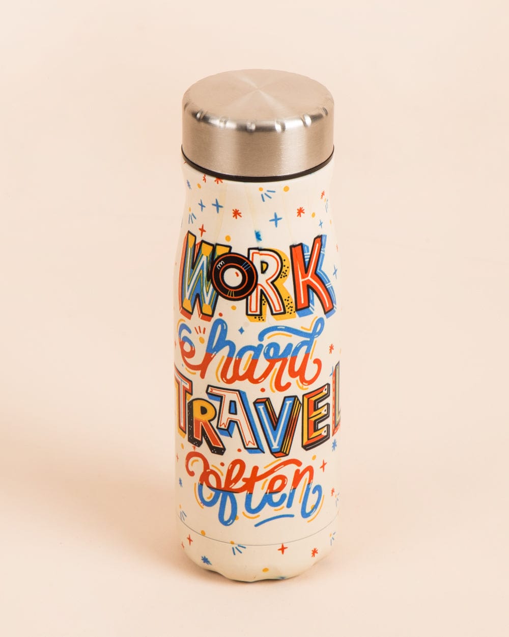 Chumbak Work Hard Travel Often Water Bottle - Ivory