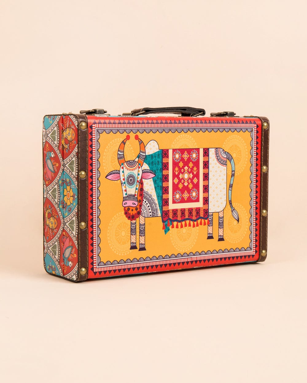 Chumbak Ornate Cows Suitcase - Yellow