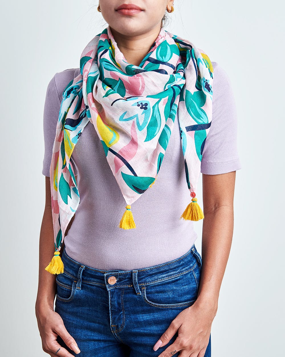 Chumbak Peach Grove Printed Square Scarf