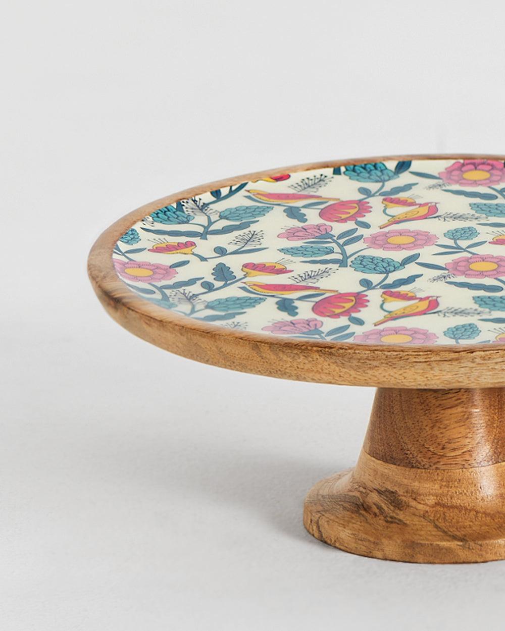 Chumbak Country Wooden Cake stand -  Floral,  9.74” x 9.74” x 5”
