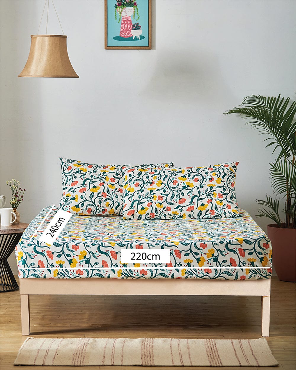 Chumbak TEAL by Chumbak Holland  Flower Fields Bedsheet - Queen Size, 136TC