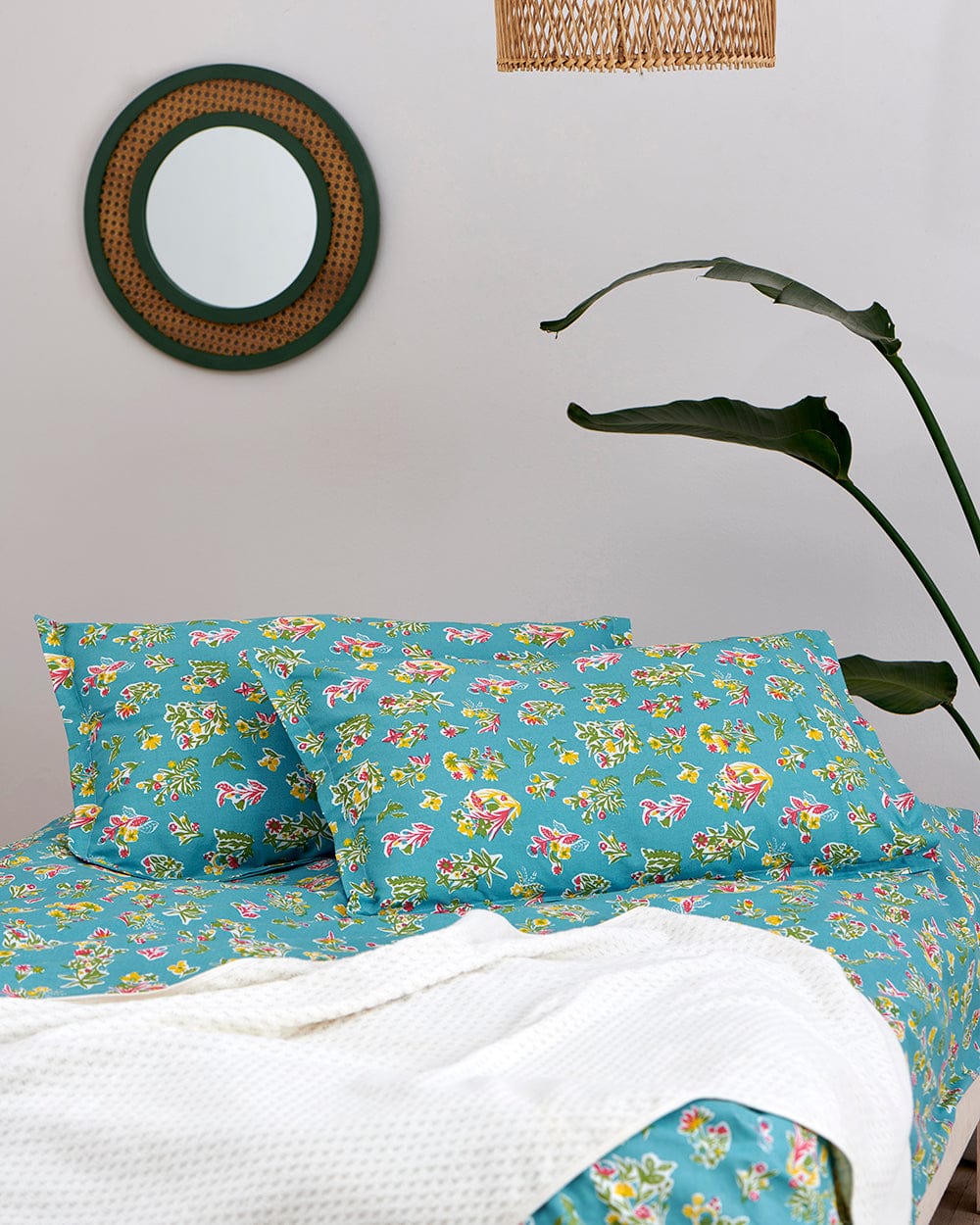 Chumbak TEAL By Chumbak Japanese Grasslands Bedsheet Set - Queen, 144TC