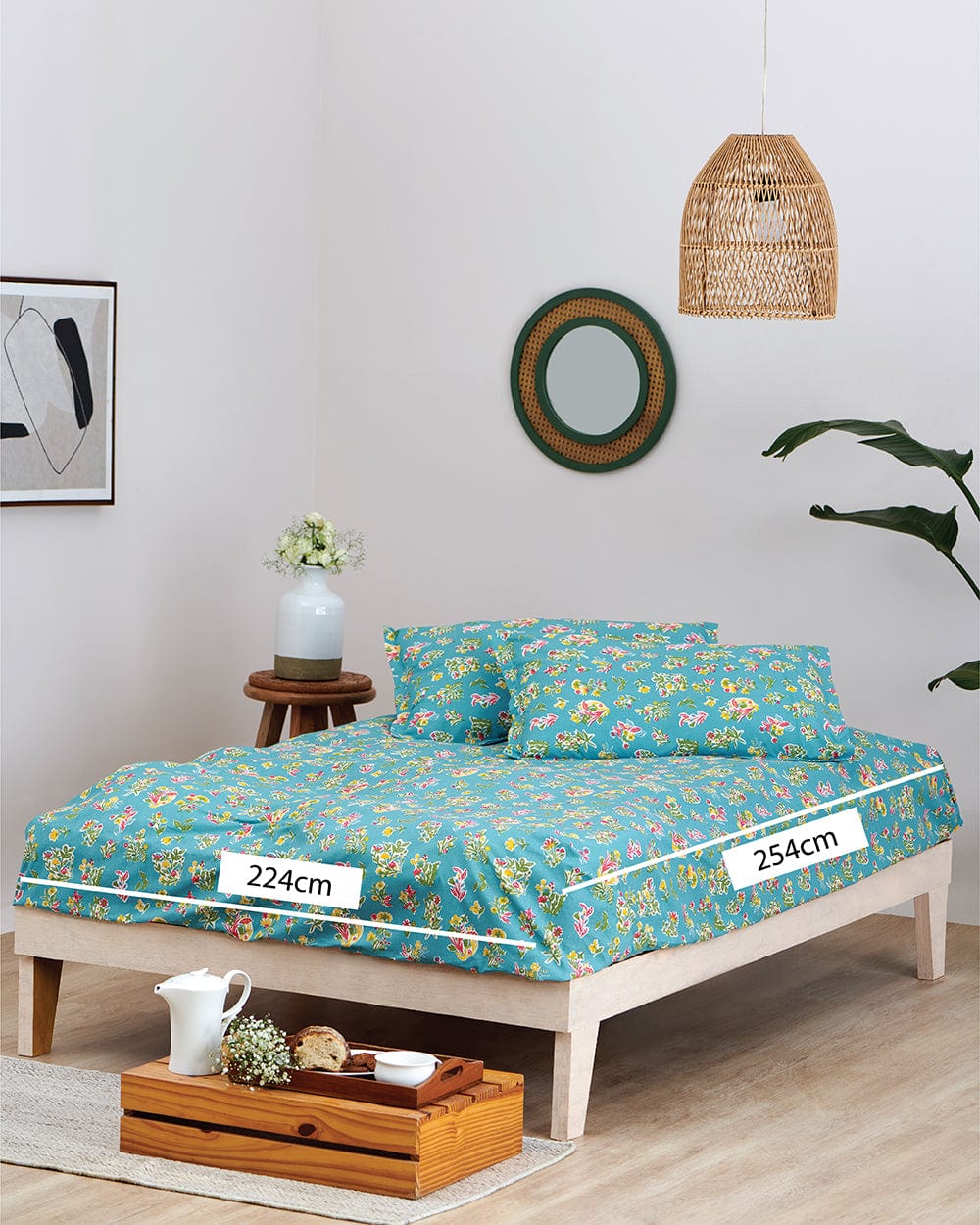 Chumbak TEAL By Chumbak Japanese Grasslands Bedsheet Set - Queen, 144TC