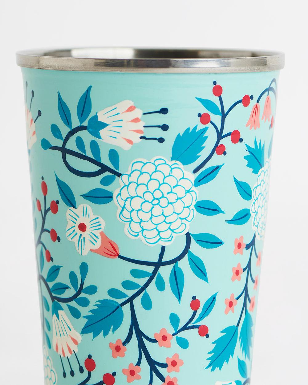 Chumbak Blue Floral Steel Tumbler Large