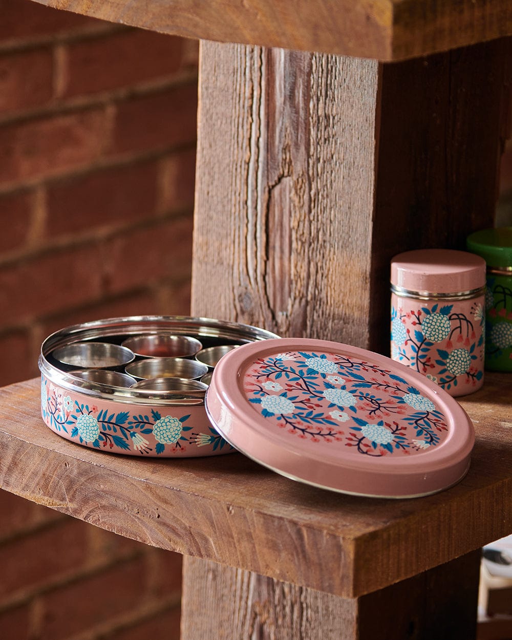 Chumbak Peach Floral Steel Spice Box