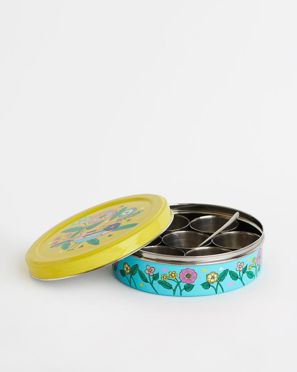 Chumbak Yellow Floral Steel Spice Box