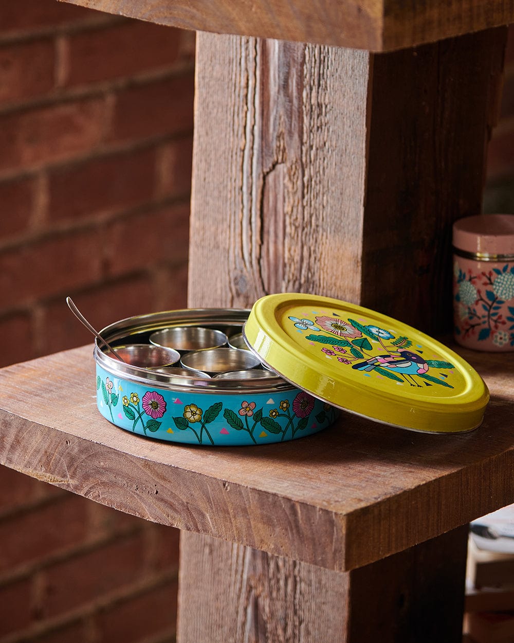 Chumbak Yellow Floral Steel Spice Box