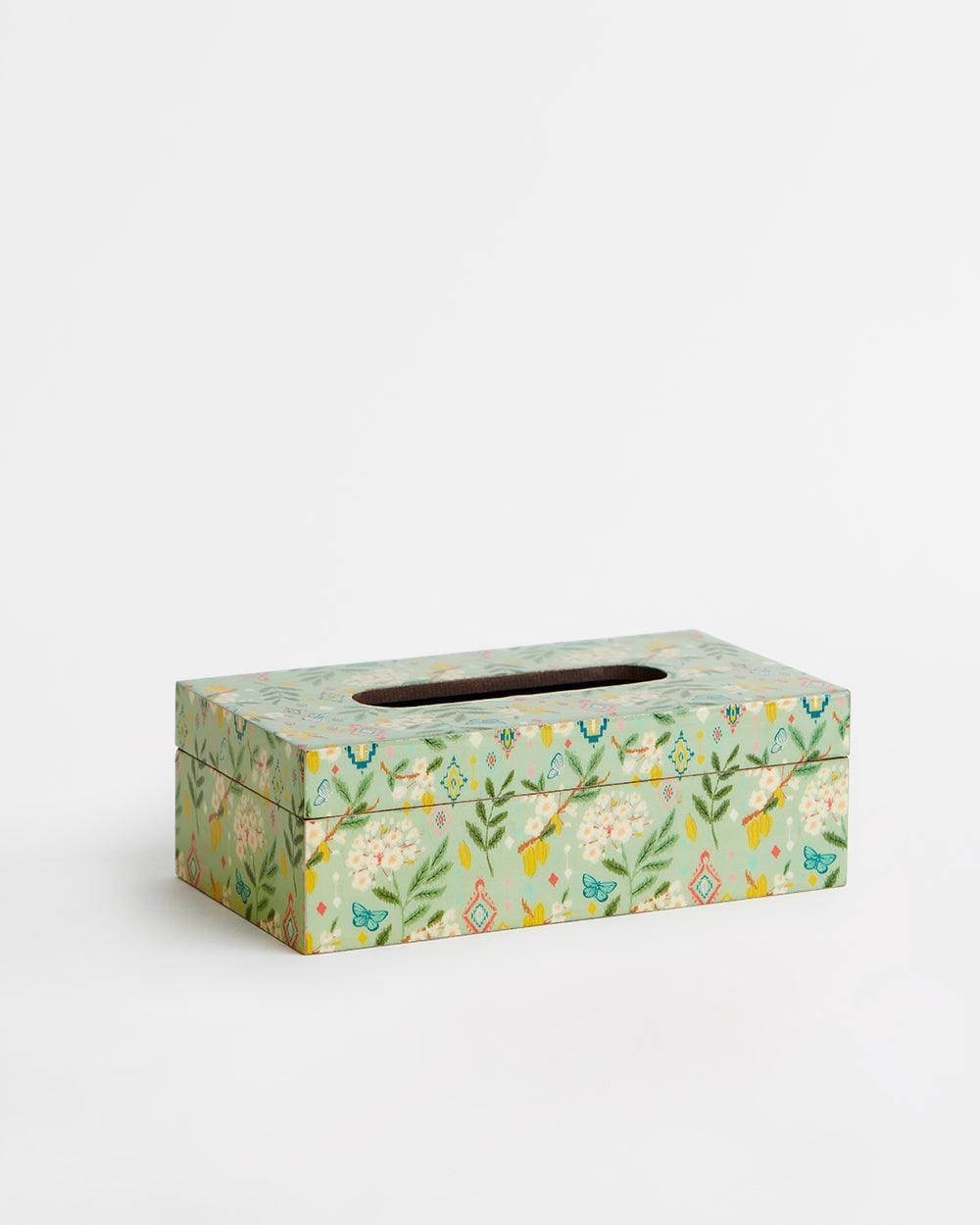 Chumbak Country Wooden tissue box  -Farm Garden, Green,  9” x 5” x 3”