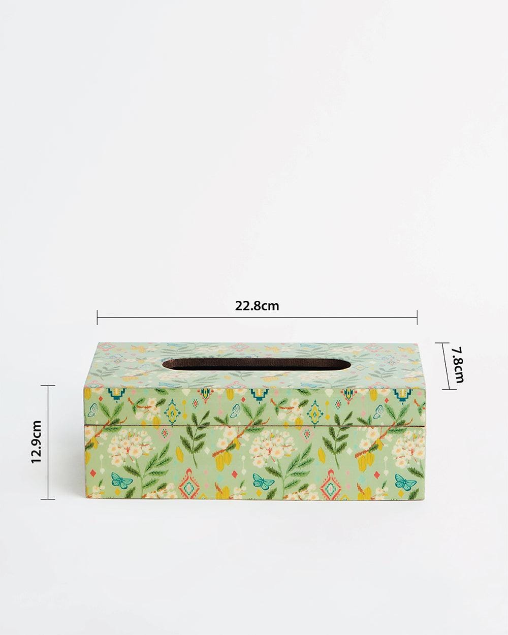 Chumbak Country Wooden tissue box  -Farm Garden, Green,  9” x 5” x 3”