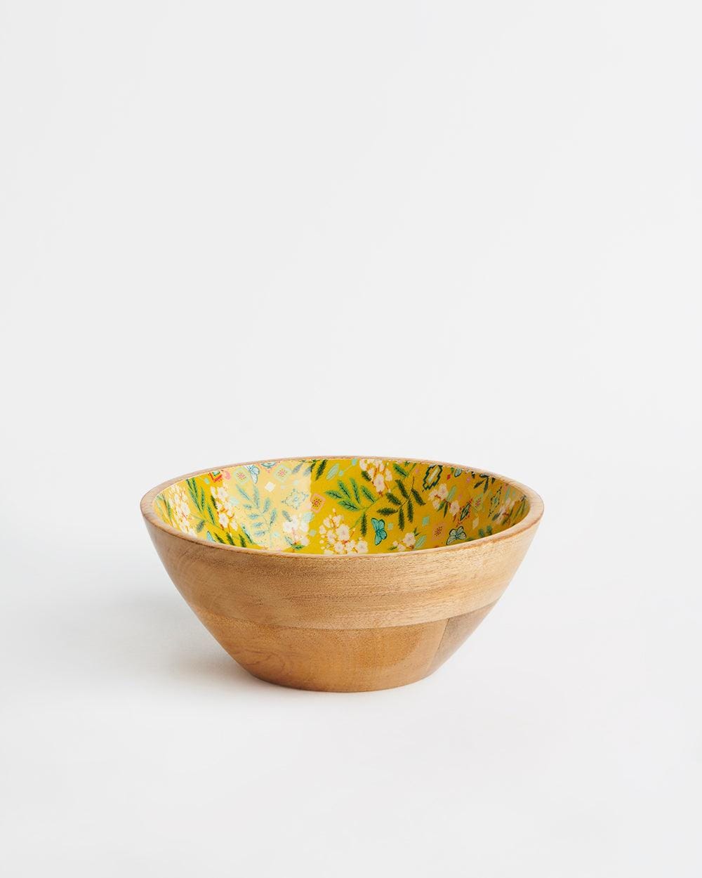 Chumbak Country wooden large Bowl -Farm Garden, Yellow, 8”x 8” x 3.5”