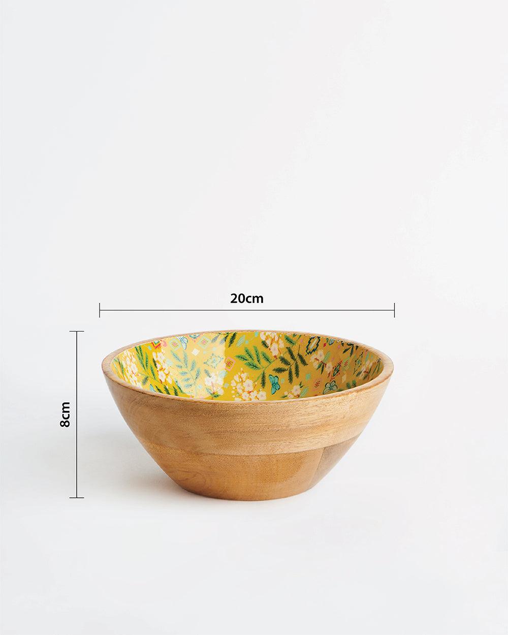 Chumbak Country wooden large Bowl -Farm Garden, Yellow, 8”x 8” x 3.5”