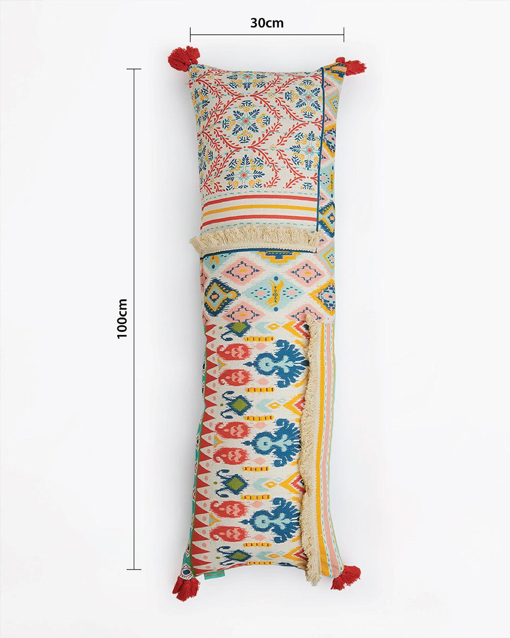 Chumbak Countryside Ikkat Long Pillow Cover- 30cms x 100cms