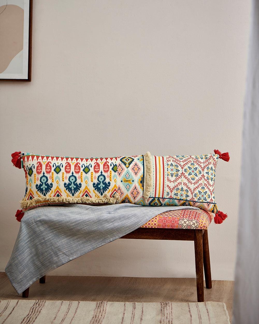 Chumbak Countryside Ikkat Long Pillow Cover- 30cms x 100cms