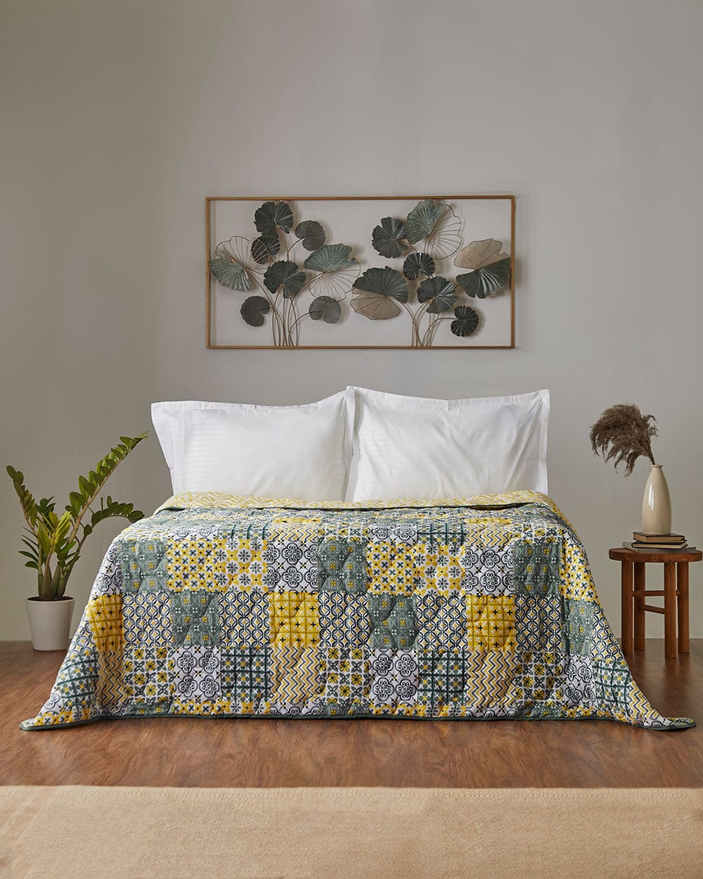 Chumbak Egypt Patchwork Yellow Comforter- Double Bed