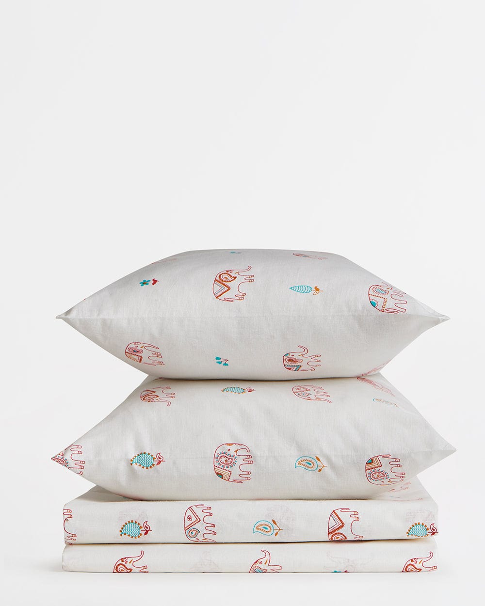 Chumbak TEAL by Chumbak Savannahs Elephants Bedsheet - Queen size , 136TC, Ivory