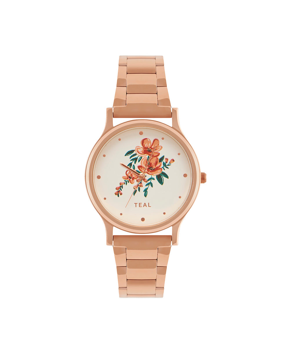 TEAL by Chumbak Jungle Flowers Watch, Metal link Strap