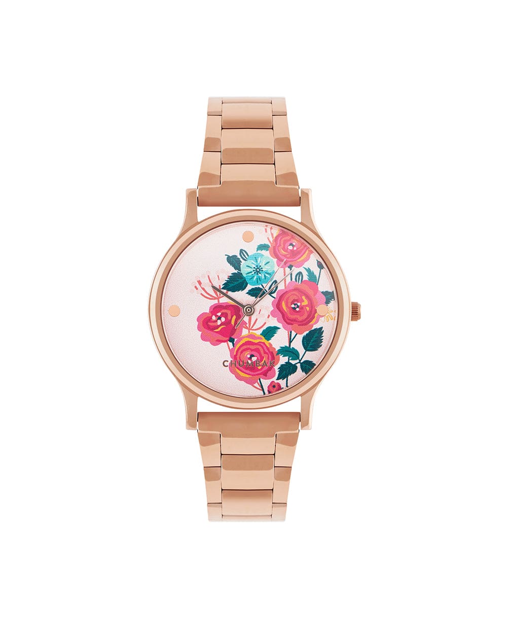 Chumbak TEAL by Chumbak Rose Garden Watch, Metal link Strap