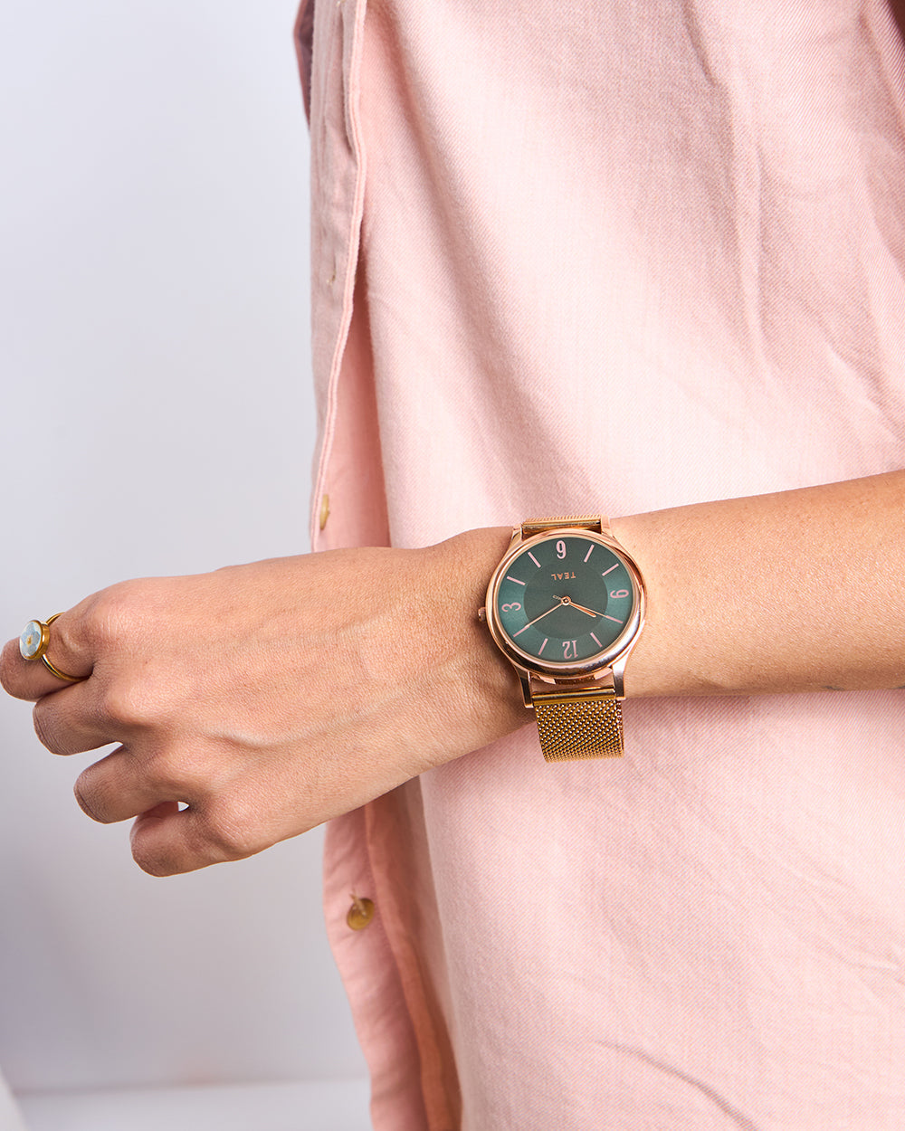 TEAL by Chumbak Forest Jade Watch, Metal Mesh Strap