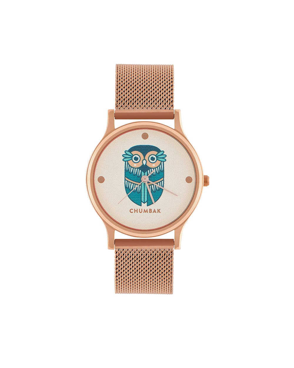 Chumbak TEAL by Chumbak Vintage Owl Watch, Metal Mesh Strap