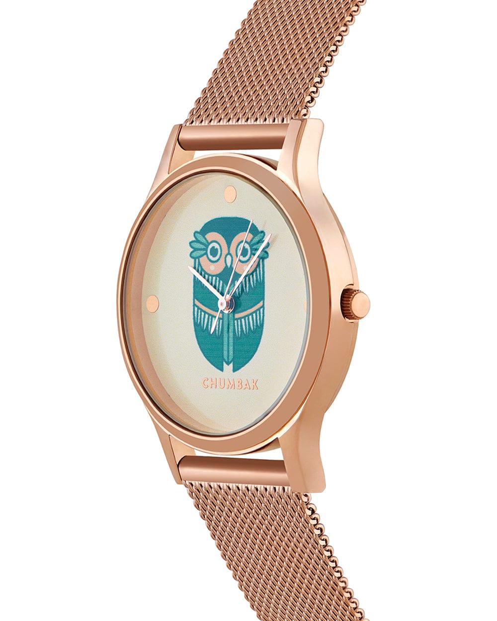 Chumbak TEAL by Chumbak Vintage Owl Watch, Metal Mesh Strap