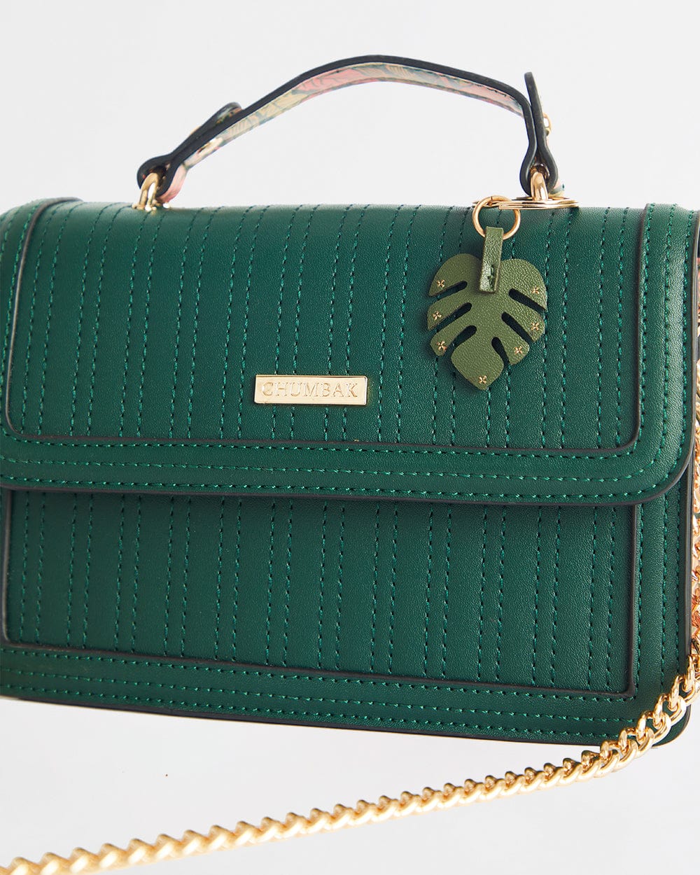 Chumbak Olive Palm Quilted Crossbody Bag